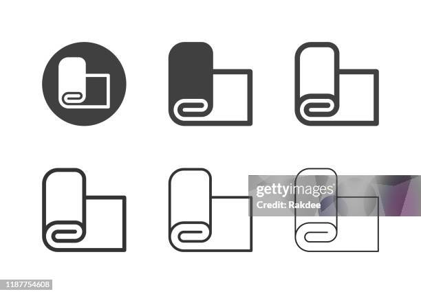 fabric roll icons - multi series - rolled up stock illustrations