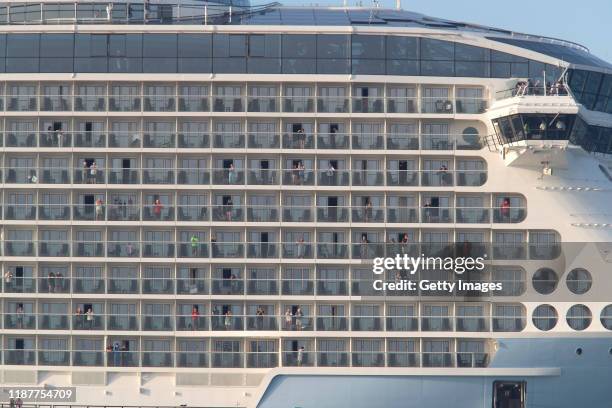 The Ovation of the Seas cruise ship, which carried passengers who travelled to White Island when it erupted, leaves the Port of Tauranga on December...