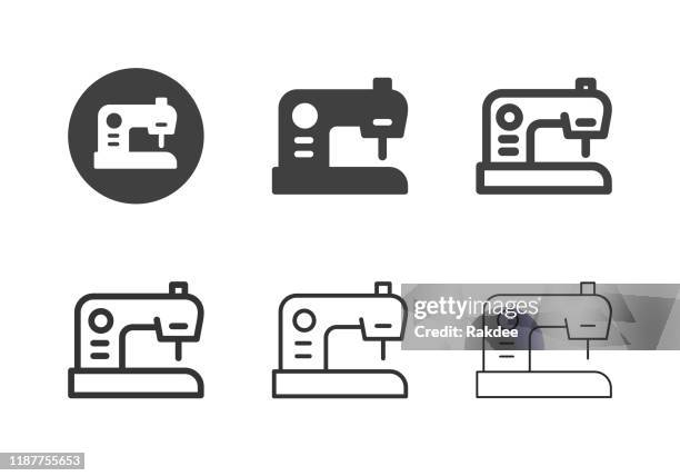 nähmaschinen-icons - multi-serie - rohstoffverarbeitende fabrik stock-grafiken, -clipart, -cartoons und -symbole