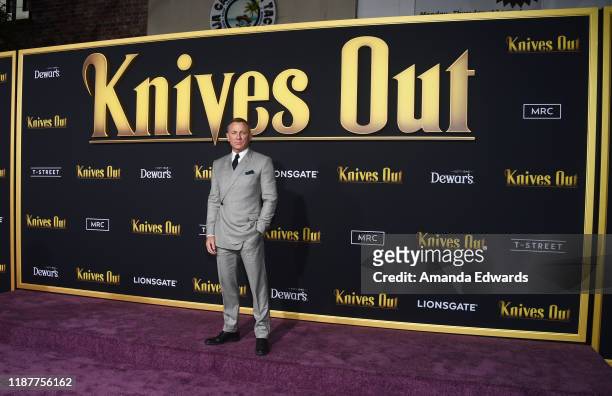 Daniel Craig arrives at the premiere of Lionsgate's "Knives Out" at the Regency Village Theatre on November 14, 2019 in Westwood, California.