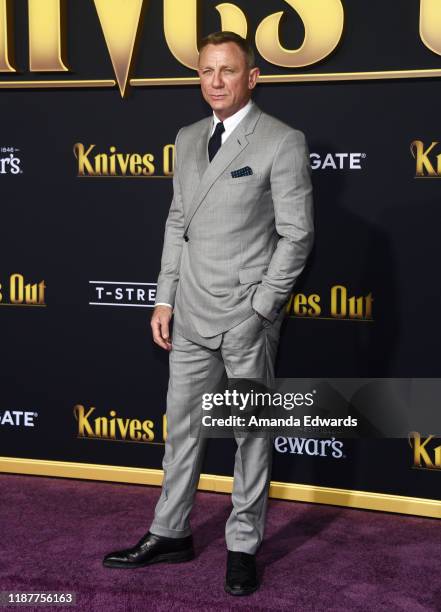 Daniel Craig arrives at the premiere of Lionsgate's "Knives Out" at the Regency Village Theatre on November 14, 2019 in Westwood, California.