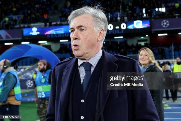 Carlo Ancelotti head coach of SSC Napoli looks on during the UEFA Champions League group E match between SSC Napoli and KRC Genk at Stadio San Paolo...