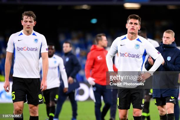 Sander Boli Berge midfielder of Genk, Joakim Maehle Pedersen defender of Genk disappointed during the UEFA Champions League, Group stage - Group E...