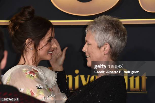 Ana De Armas and Jamie Lee Curtis attend the premiere of Lionsgate's "Knives Out" at Regency Village Theatre on November 14, 2019 in Westwood,...