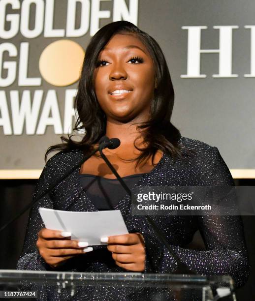 Isan Elba speaks at the HFPA and THR Golden Globe Ambassador Party at Catch LA on November 14, 2019 in West Hollywood, California.