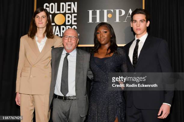 Dylan Brosnan, Lorenzo Soria, Isan Elba, and Paris Brosnan attend the HFPA and THR Golden Globe Ambassador Party at Catch LA on November 14, 2019 in...
