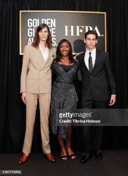 Dylan Brosnan, Isan Elba and Paris Brosnan attend the HFPA and THR Golden Globe Ambassador Press Conference at Catch LA on November 14, 2019 in West...