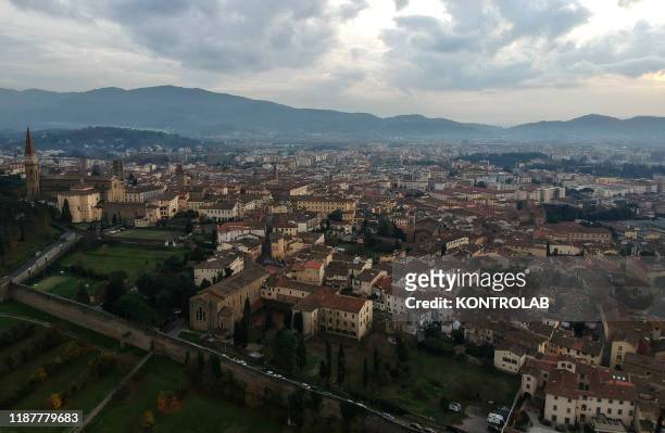 Aerial view of Arezzo city, in Toscana region, in Italy.