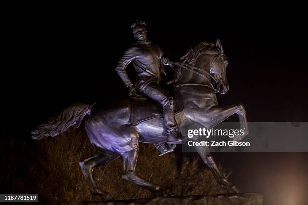 Kehinde Wiley's statue, Rumors of War, is pictured during an unveiling ceremony at the Virginia Museum of Fine Arts on December 10, 2019 in Richmond,...