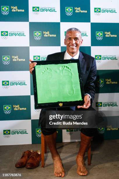 Former Brazilian Half-Founder, 800-meter Olympic Champion in Los Angeles 1984 Joaquim Cruz makes his mark at the Brazilian Olympic Committee Hall of...