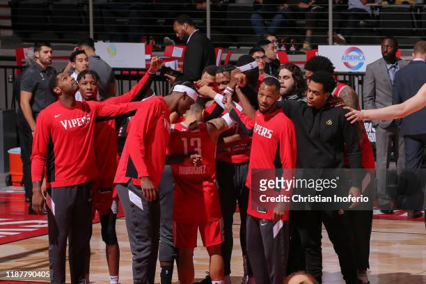 Rio Grande Valley Vipers huddle up prior to the game against the Iowa Wolves during an NBA G-League game on December 10, 2019 at the Bert Ogden Arena...