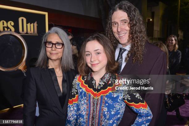Suzanne Yankovic, Nina Yankovic and Al Yankovic arrive at the Premiere of Lionsgate's 'Knives Out' at Regency Village Theatre on November 14, 2019 in...