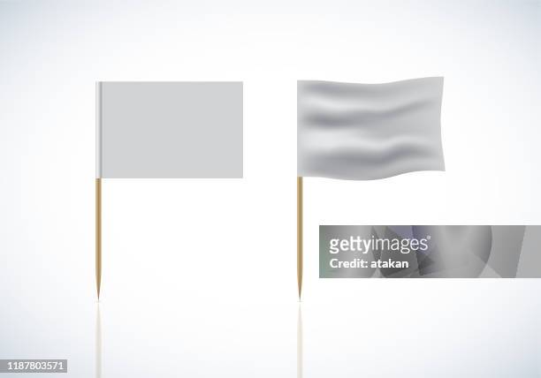 realistic template blank white flags vector on toothpick - flag stock illustrations