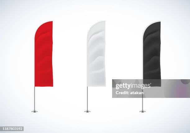 realistic template blank white, red, and black flags vector - standing stock illustrations