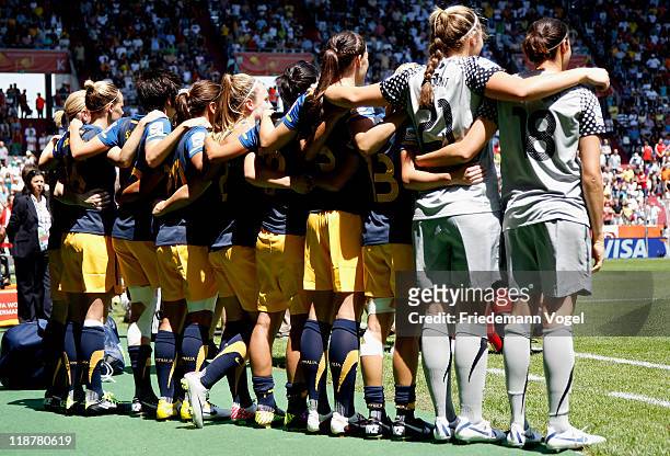 The replacement player of Australia line up during the FIFA Women's World Cup 2011 Quarter Final match between Sweden and Australia at the FIFA...