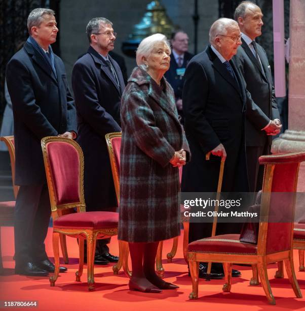 King Albert II of Belgium and Queen Paola celebrate King Philippe's birthday during a Te Deum in the Cathedral of Saint-Michael and Saint-Gudele on...