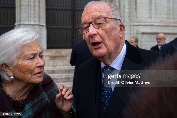 King Albert II of Belgium and Queen Paola celebrate King Philippe's birthday during a Te Deum in the Cathedral of Saint-Michael and Saint-Gudele on...
