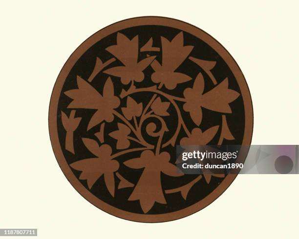 floral design pattern, circle wreasth red leaves back background - intersecting circles stock illustrations