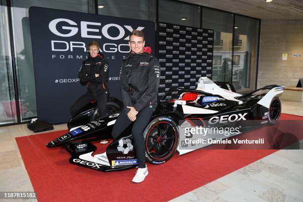 Drivers Brandon Hartley and Nico Müller attend the Geox Dragon Formula E car launch on November 15, 2019 in Mestre, Italy.