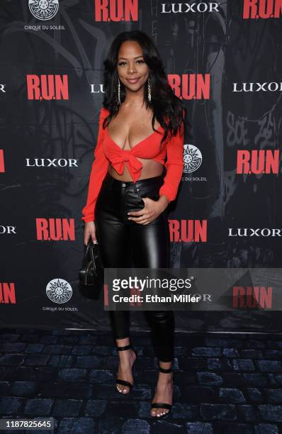 Yanira Pache attends the grand opening night for "R.U.N - The First Live Action Thriller" presented By Cirque du Soleil at Luxor Hotel and Casino on...