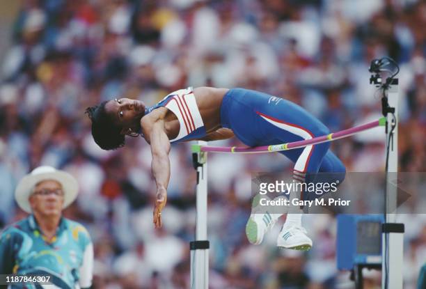 Denise Lewis of Great Britain competes in the high jump competition of the Women's Heptathlon event during the XXVII Olympic Summer Games on 24th...