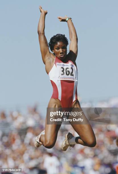 Denise Lewis of Great Britain competes in the long jump competition of the Women's Heptathlon event during the XV Commonwealth Games on 23rd August...