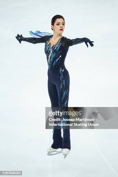 Evgenia Medvedeva of Russia competes in the Ladies Short Program during day 1 of the ISU Grand Prix of Figure Skating Rostelecom Cup at Megasport...