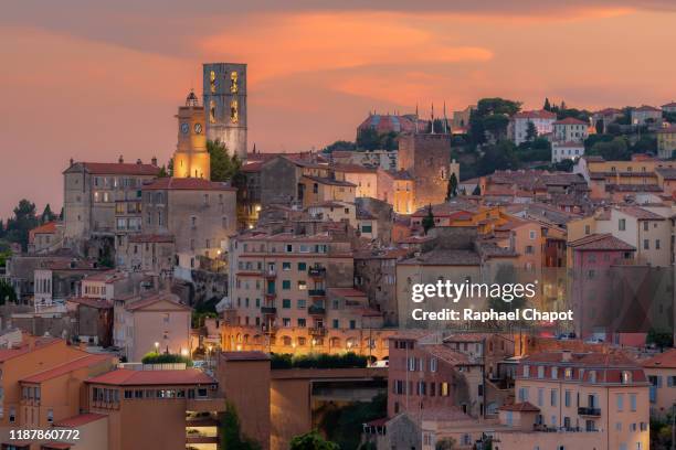 photograph of grasse at sunset.  french riviera, france - grasse imagens e fotografias de stock