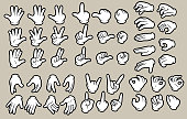 Cartoon white human hands in gloves gesture set