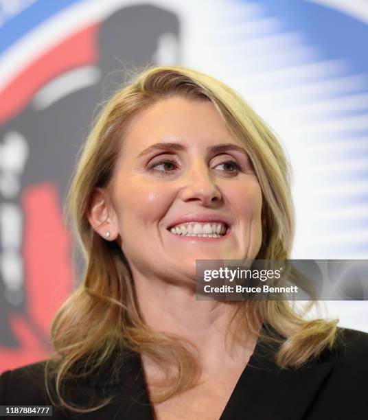 Hayley Wickenheiser attends a photo opportunity for the 2019 Induction Ceremony at the Hockey Hall Of Fame on November 15, 2019 in Toronto, Ontario,...