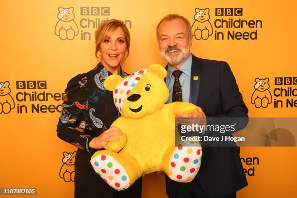 Mel Giedroyc and Graham Norton backstage at BBC Children in Need's 2019 Appeal night at Elstree Studios on November 15, 2019 in Borehamwood, England.