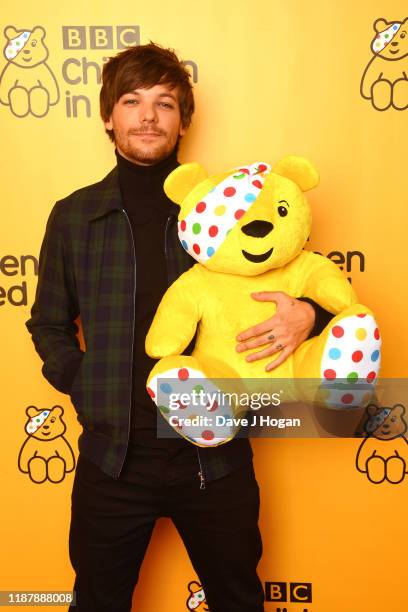 Louis Tomlinson backstage at BBC Children in Need's 2019 Appeal night at Elstree Studios on November 15, 2019 in Borehamwood, England.