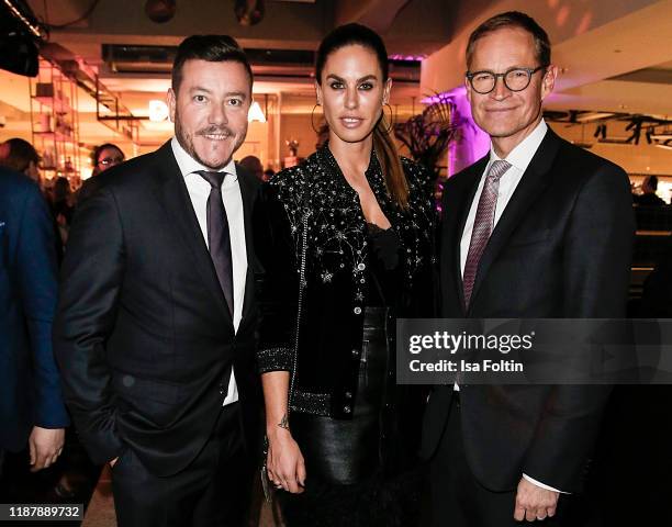 Austrian Business man Rene Benko and his wife Nathalie Benko with Berlin Mayor Michael Mueller at the KaDeWe Grand Opening event at KaDeWe on...