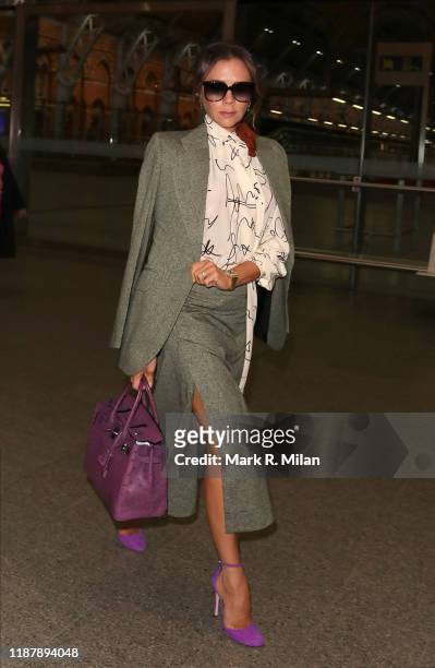 Victoria Beckham arriving back in London St Pancras station after a day in Paris on November 15, 2019 in London, England.