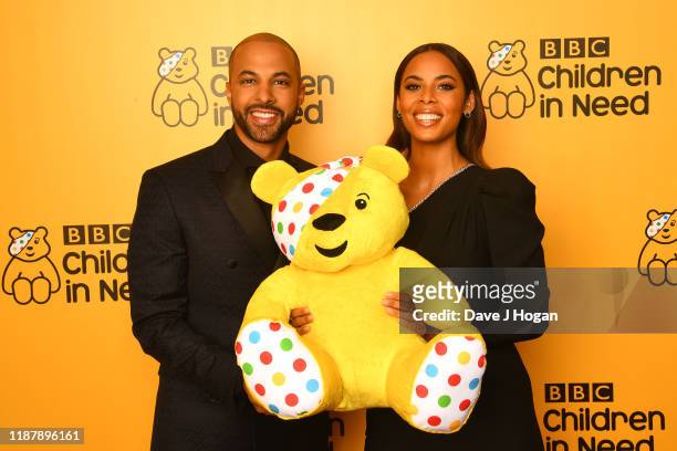 Marvin Humes and Rochelle Humes backstage at BBC Children in Need's 2019 Appeal night at Elstree Studios on November 15, 2019 in Borehamwood, England.