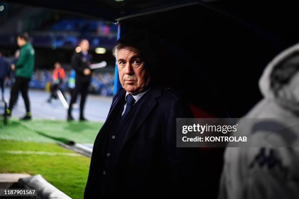 Napoli's Italian coach Carlo Ancelotti during the UEFA Champions League Group E football match SSC Napoli vs KRC Genk. Napoli won 4-0.