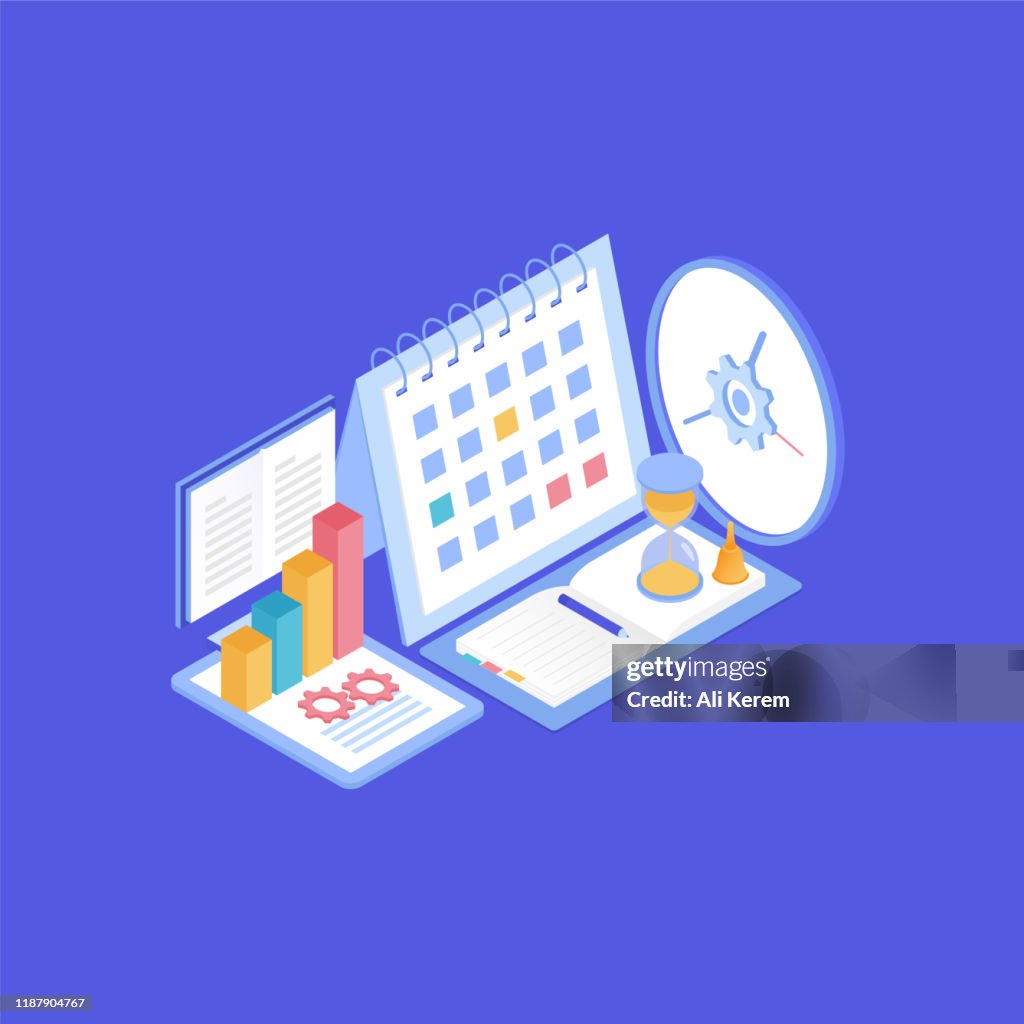 Time management design in isometric vector illustration