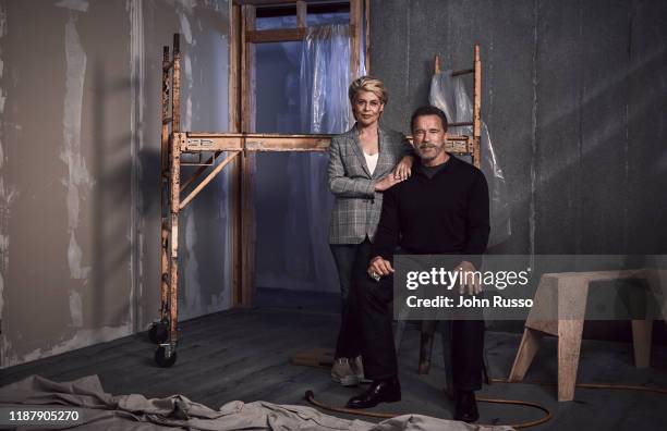 Actors Linda Hamilton and Arnold Schwarzenegger are photographed for 20th Century Fox on July 17, 2019 in Los Angeles, California.