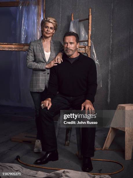 Actors Linda Hamilton and Arnold Schwarzenegger are photographed for 20th Century Fox on July 17, 2019 in Los Angeles, California.