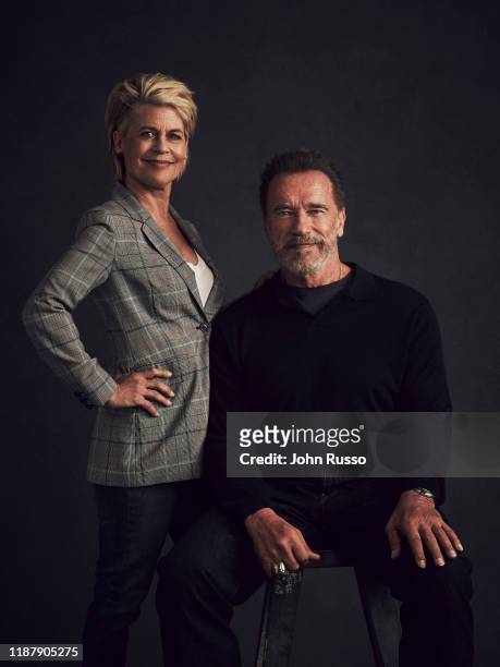 Actors Linda Hamilton and Arnold Schwarzenegger are photographed for 20th Century Fox on July 17, 2019 in Los Angeles, California.