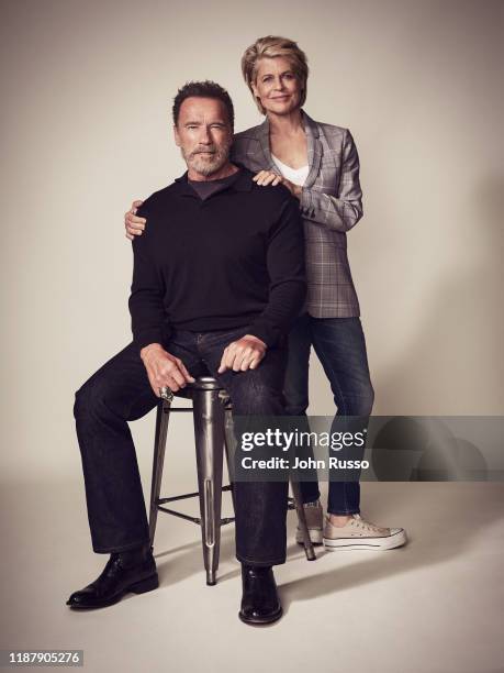 Actors Linda Hamilton and Arnold Schwarzenegger are photographed for 20th Century Fox on July 17, 2019 in Los Angeles, California.