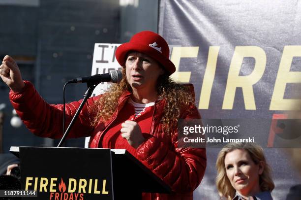 Abigail Disney speaks during "Fire Drill Friday" climate change protest on November 15, 2019 in Washington, DC. Protesters are demanding fast action...