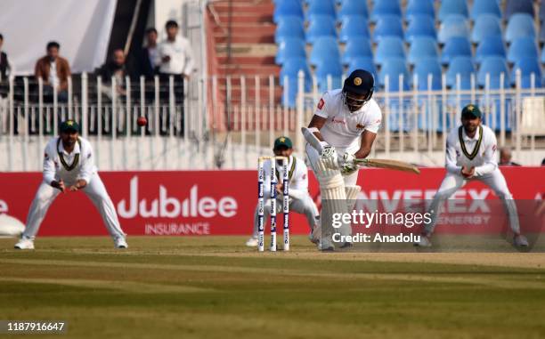Sri Lankan and batsman Dimuth Karunaratne in action during the the first day of the play of 1st Test cricket match between Pakistan and Sri Lanka at...