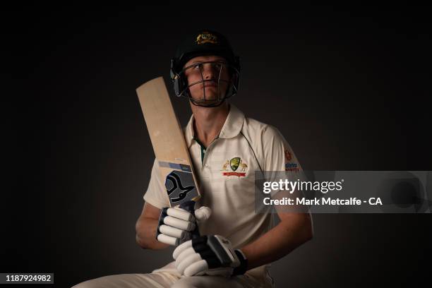 Cameron Bancroft poses during the Cricket Australia Men's Test Team Headshots Session on October 02, 2019 in Sydney, Australia.