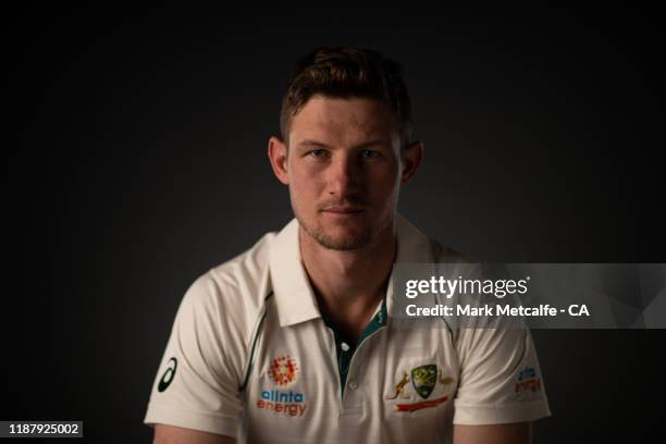 Cameron Bancroft poses during the Cricket Australia Men's Test Team Headshots Session on October 02, 2019 in Sydney, Australia.