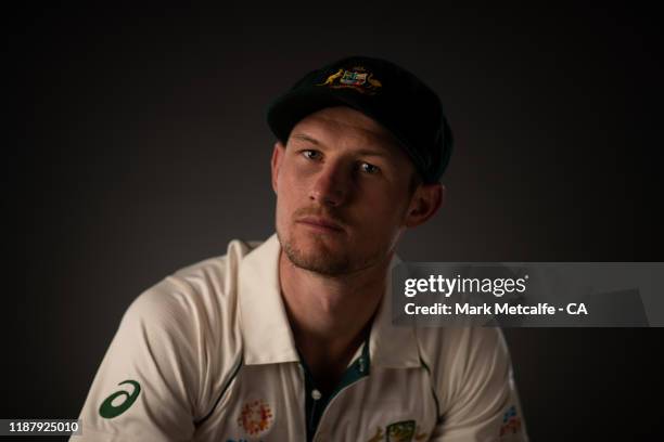 Cameron Bancroft poses during the Cricket Australia Men's Test Team Headshots Session on October 02, 2019 in Sydney, Australia.