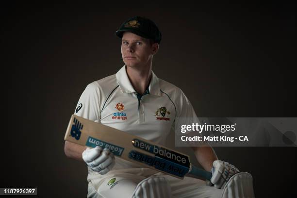 Steve Smith poses during the Cricket Australia Men's Test Team Headshots Session on October 02, 2019 in Sydney, Australia.