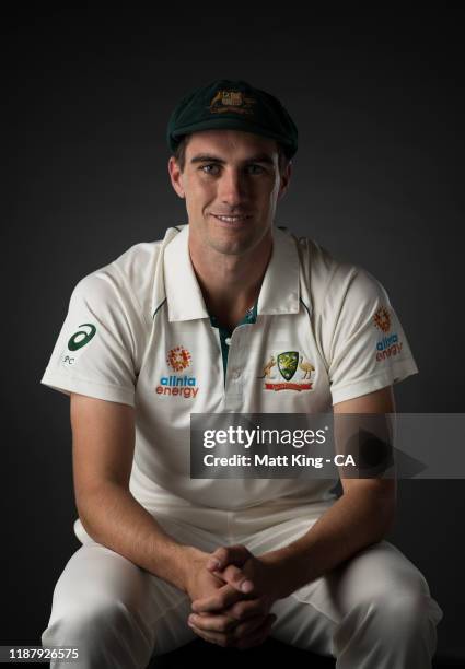 Pat Cummins poses during the Cricket Australia Men's Test Team Headshots Session on October 02, 2019 in Sydney, Australia.