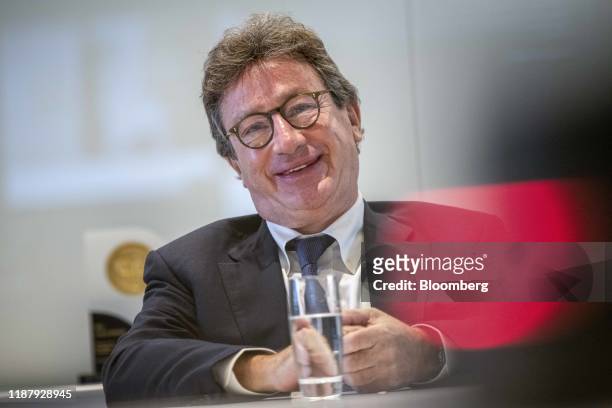 Louis Camilleri, chief executive officer of Ferrrari NV, reacts during an interview in London, U.K., on Friday, Sept. 27, 2019. The supercar...