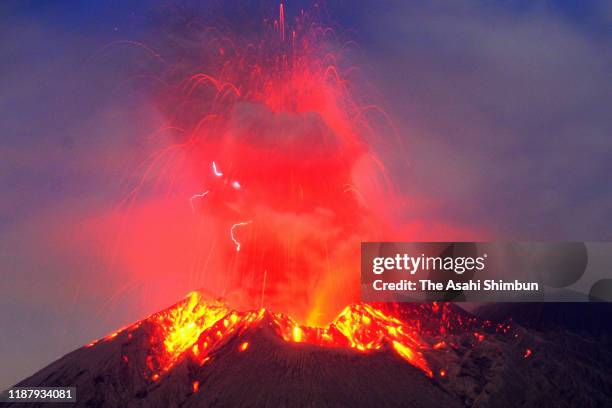 Mt. Sakurajima erupts on November 12, 2019 in Kagoshima, Japan.